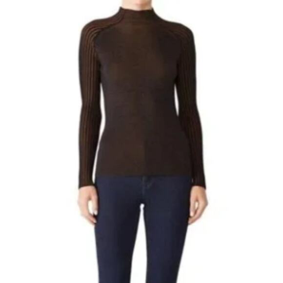Dreyden Romy Mock Neck Ribbed Knit Sweater Top Metallic 90s Y2K Gold Navy Large - Picture 1 of 11